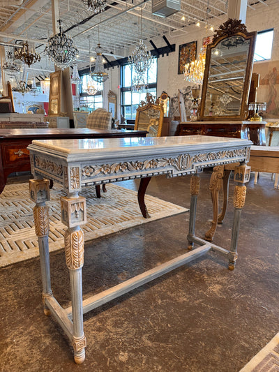 Antique French Louis XVI Carving Marble Top Console | Le Chateau | European Luxury Furniture in Atlanta