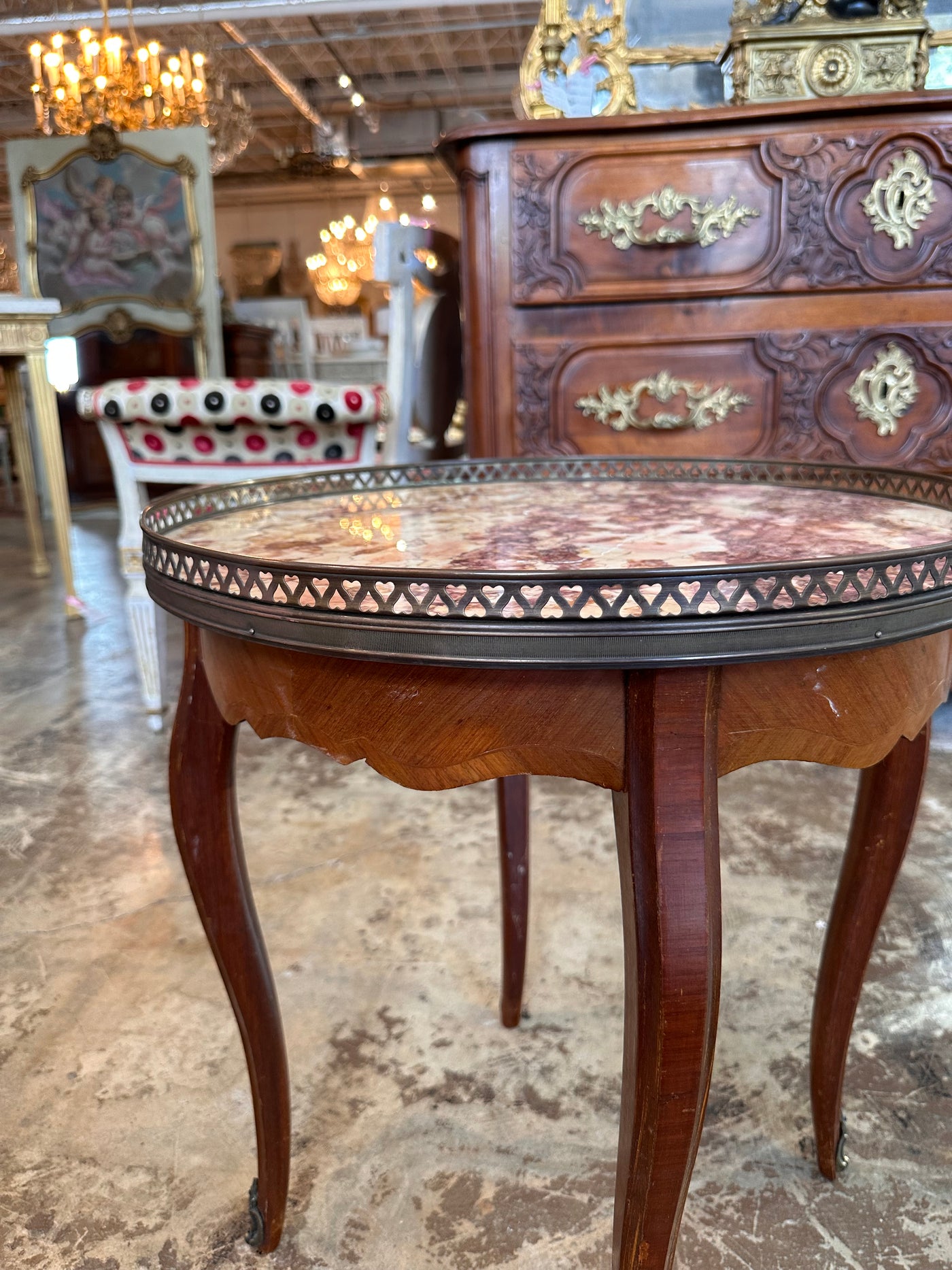 Antique French Red Marble Top End Table | Le Chateau | European Luxury Furniture in Atlanta