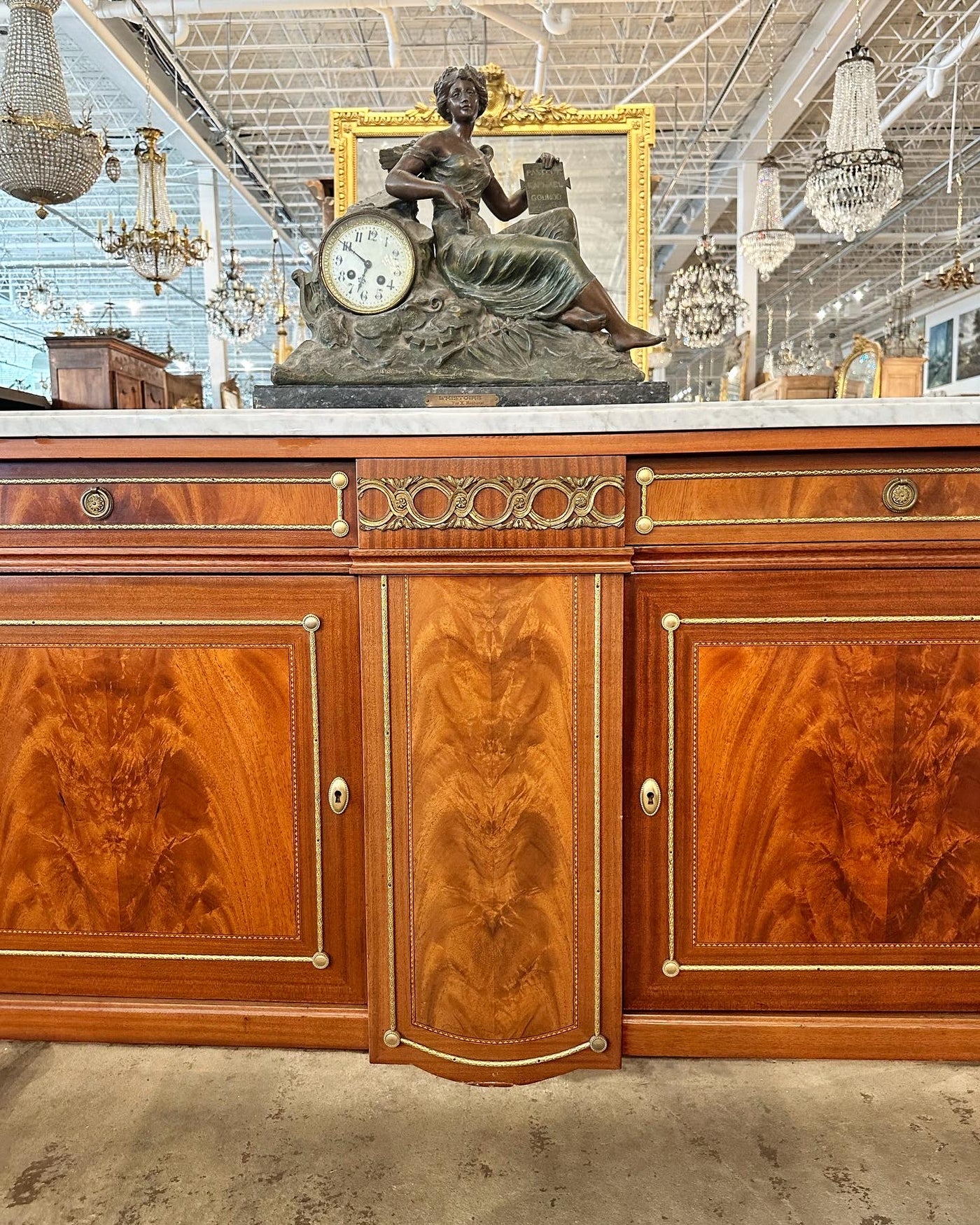 Louis XVI Marble Top Demilune Sideboard with Brass Details