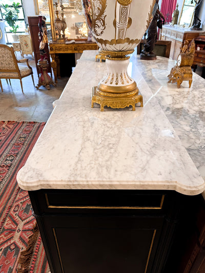 Black Lacquered Louis XVI Sideboard with White Marble