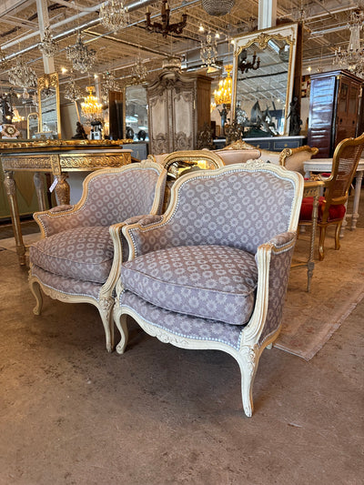 Pair of Sunburst Purple Pattern Louis XV Chairs