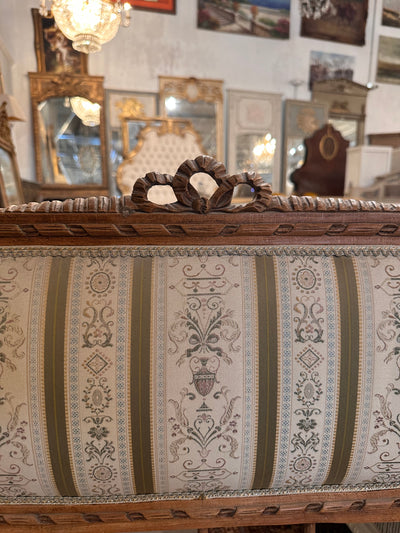 Louis XVI Green & Floral Striped Petite Settee