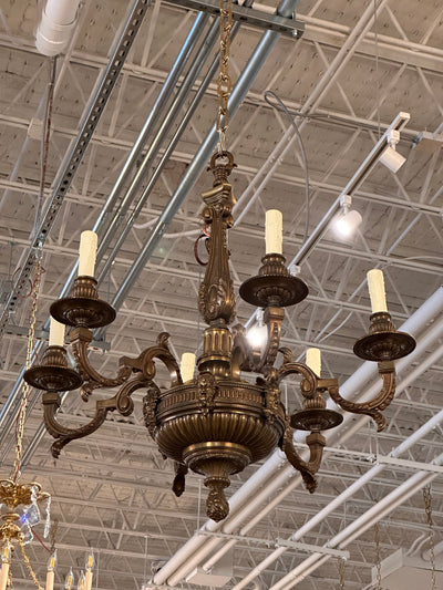 Solid Bronze Chandelier with Carved Faces