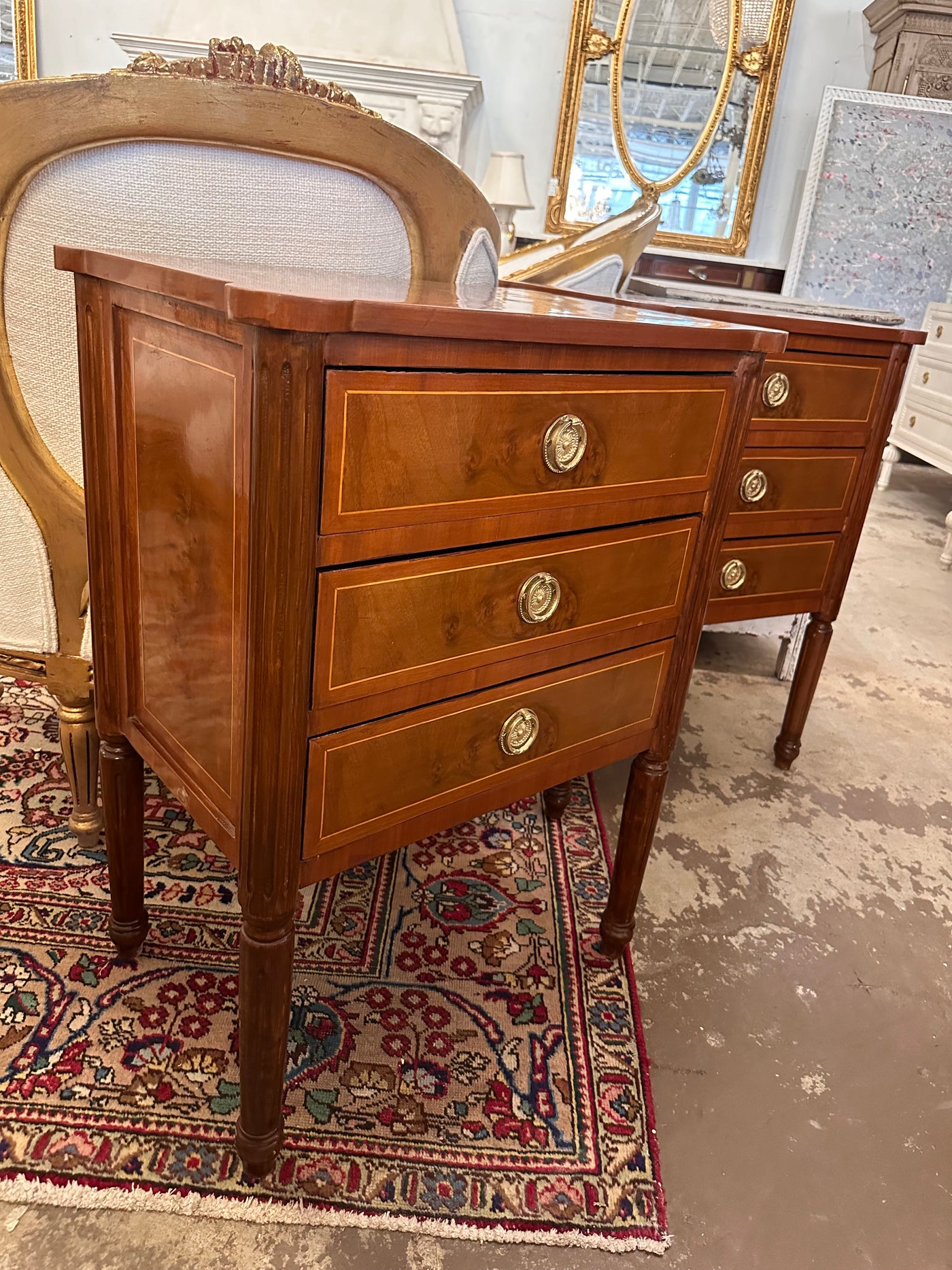 Antique Tall Burl Wood Nightstand | Le Chateau | European Luxury Furniture in Atlanta