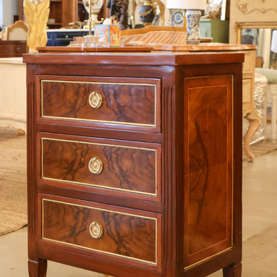 Louis XVI Burl Wood Square Nightstand w/ Straight Leg (24" Wide)