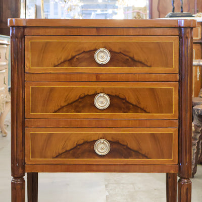 Louis XVI Tall Rounded Corner Burl Wood Nightstand