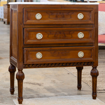 Louis XVI Nightstand – Burl Wood & Marble Top