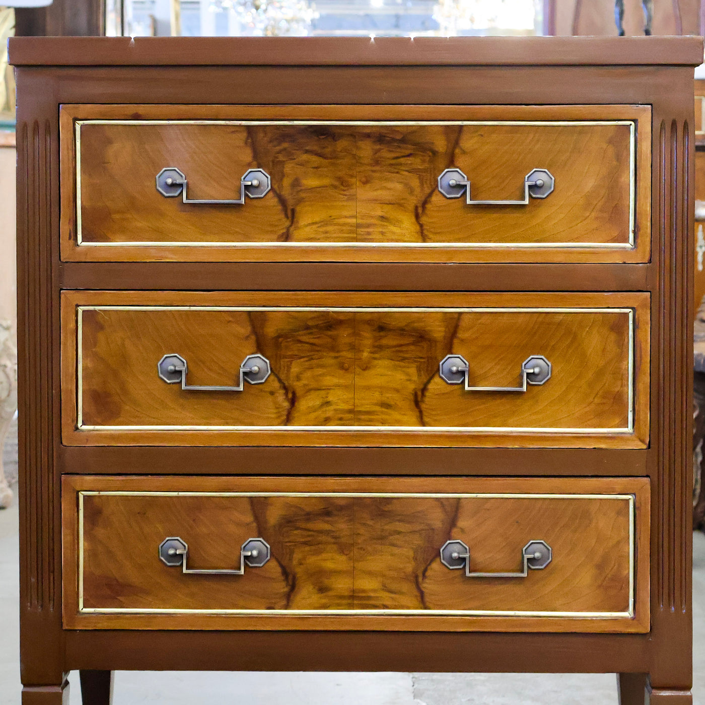 Louis XVI Burl Wood Nightstand w/ Straight Top & Flat Pulls (30" Wide)