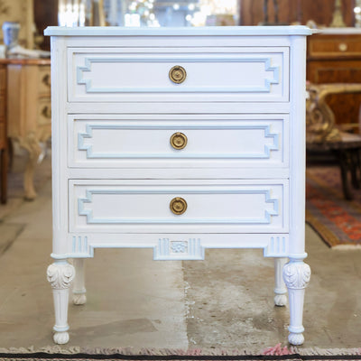 Swedish 3-Drawer Nightstand – Blue Flower Detailing & Ballerina Legs