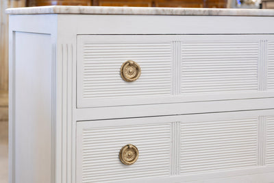 Swedish 3-Drawer Dresser – Reeded Drawers & Marble Top in Dove White