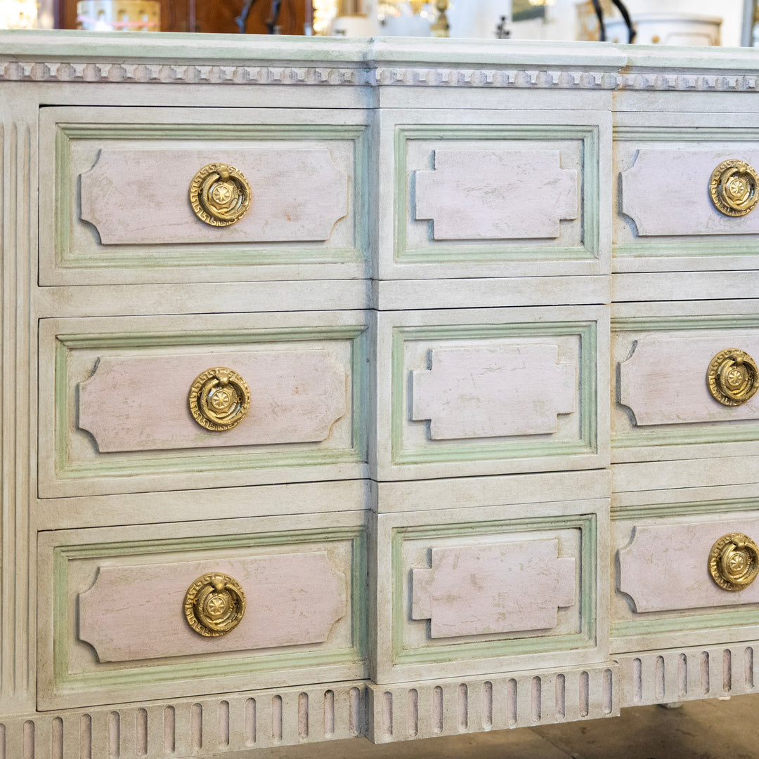 Swedish 3-Drawer Chest – Beveled Drawers & Distressed Pink-Green Finis – Le  Chateau