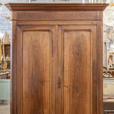 Louis Philippe Walnut Armoire – Original Red Fabric Interior with Shelves & Lower Drawer