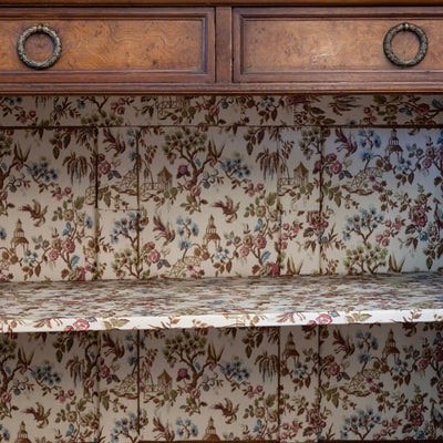 Louis XVI Burl Wood Sideboard –  Floral Interior & White Marble Top