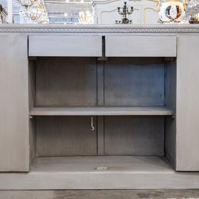 Swedish Painted Grey Sideboard – Reeded Panels & Brass Hardware