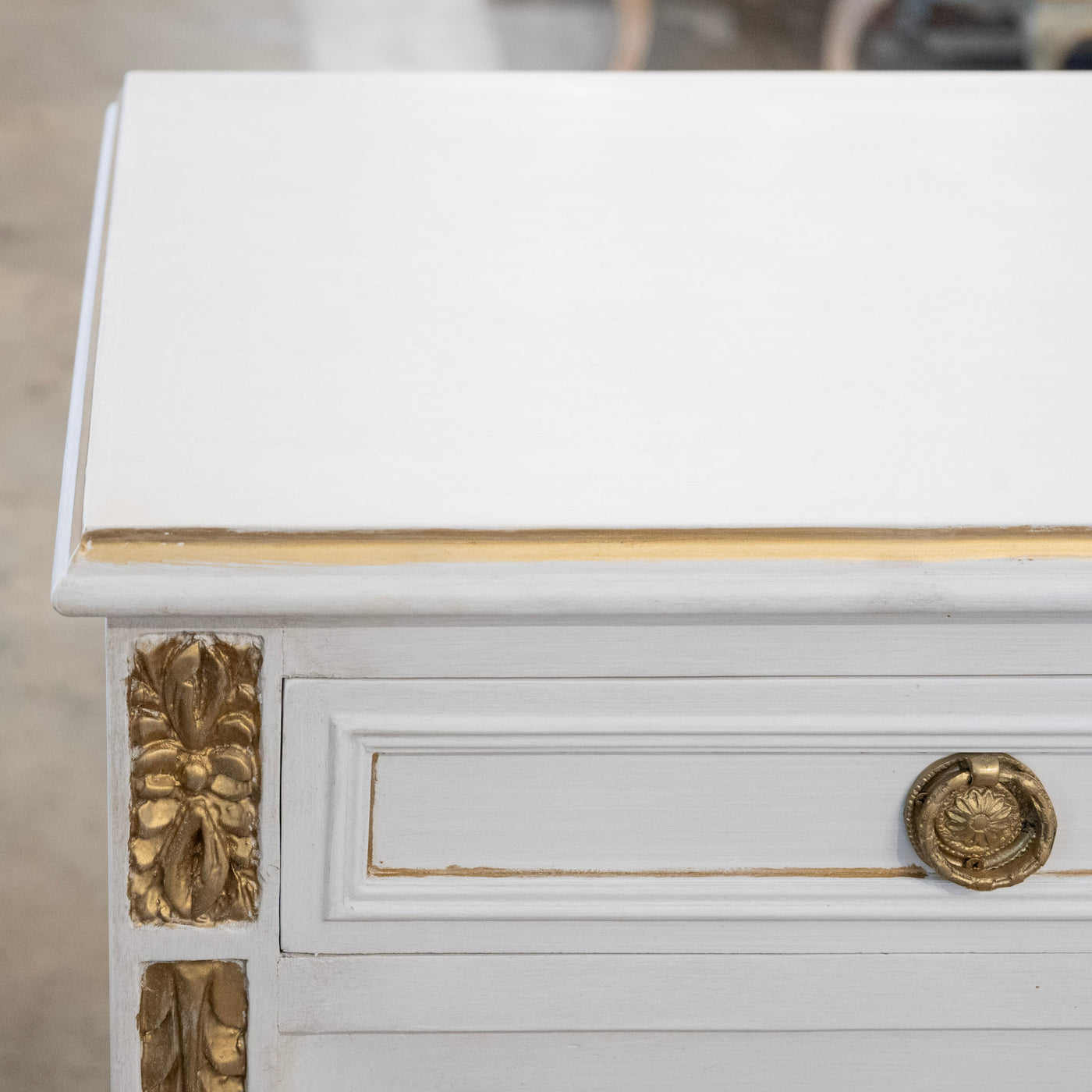 Swedish White Painted Sideboard with Gold Accents