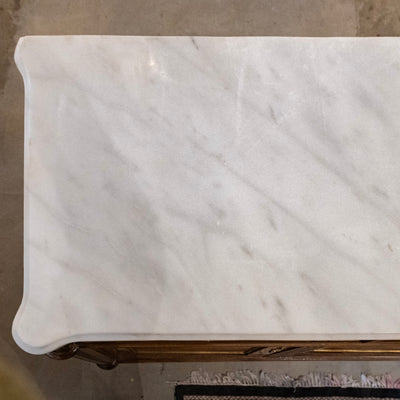 Louis XVI Burl Wood Sideboard with Brass Hardware & White Marble Top