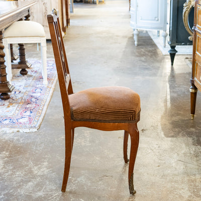 Pair of Louis XVI Brown Accent Chairs – Open Back & Bronze Ormulu