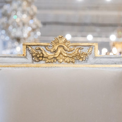 Louis XVI Dining Chair – White and Gold Detailing & Grey Velvet Upholstery