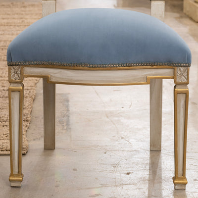 Louis XVI Dining Chair – Carved Open Back & Blue Velvet