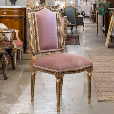 Louis XVI Gold Chair – Pink Velvet & Shell Crest
