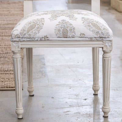 Louis XVI Dining Chair – White Frame & Paisley Upholstery