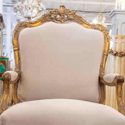 Louis XV Gilded Armchair – Off-White Velvet Upholstery - Arm Chairs | Le Chateau (Atlanta, GA) • 3