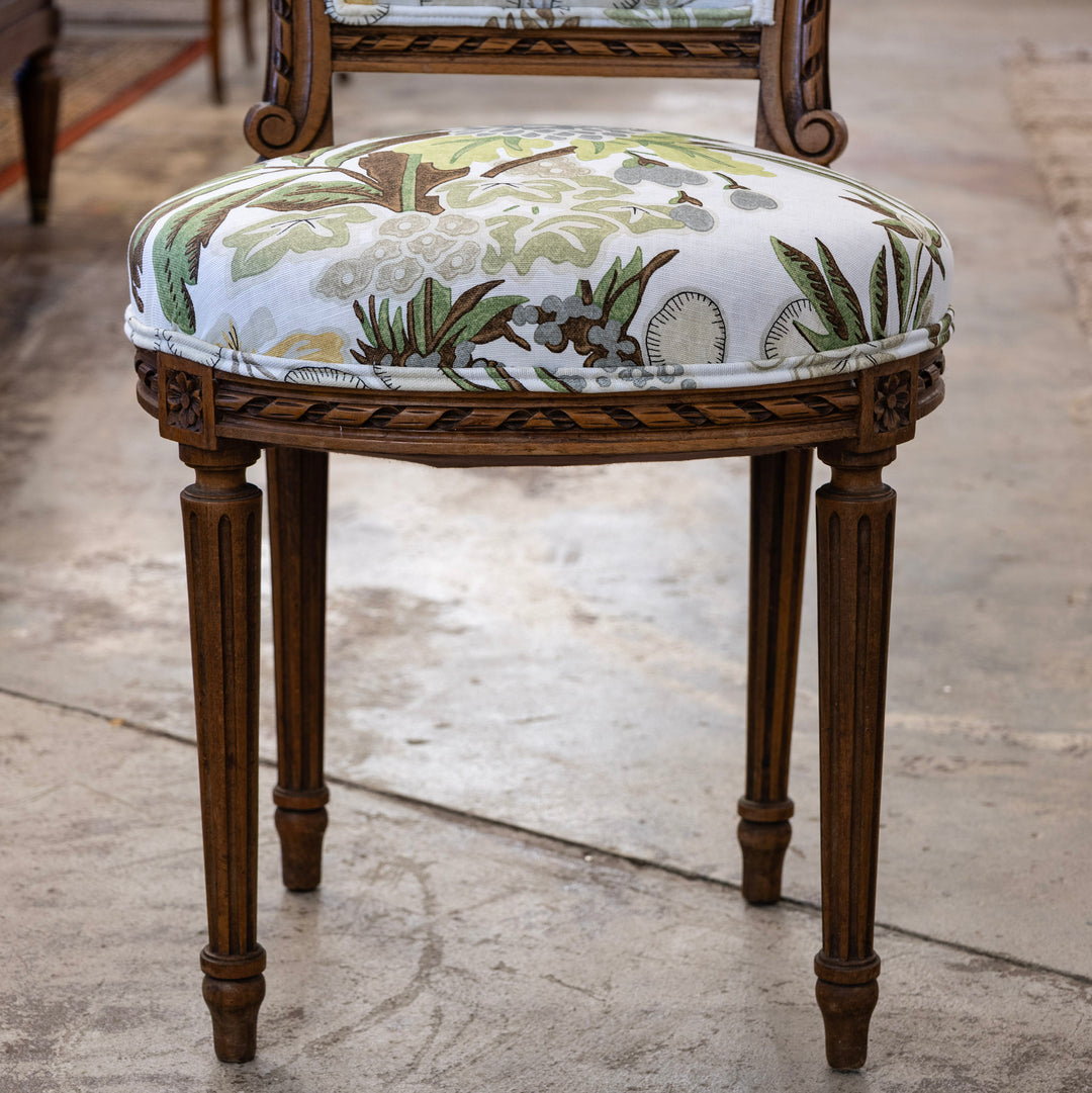 Pair of Louis XVI Side Chairs – Carved Brown Frame & Floral and Green – Le  Chateau