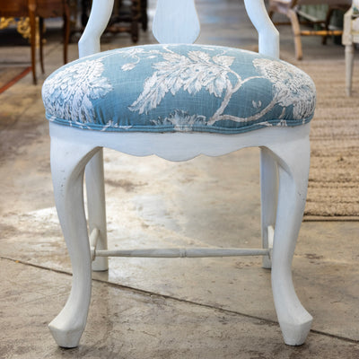 Swedish Dining Chair – Dove White with Blue Floral Upholstery