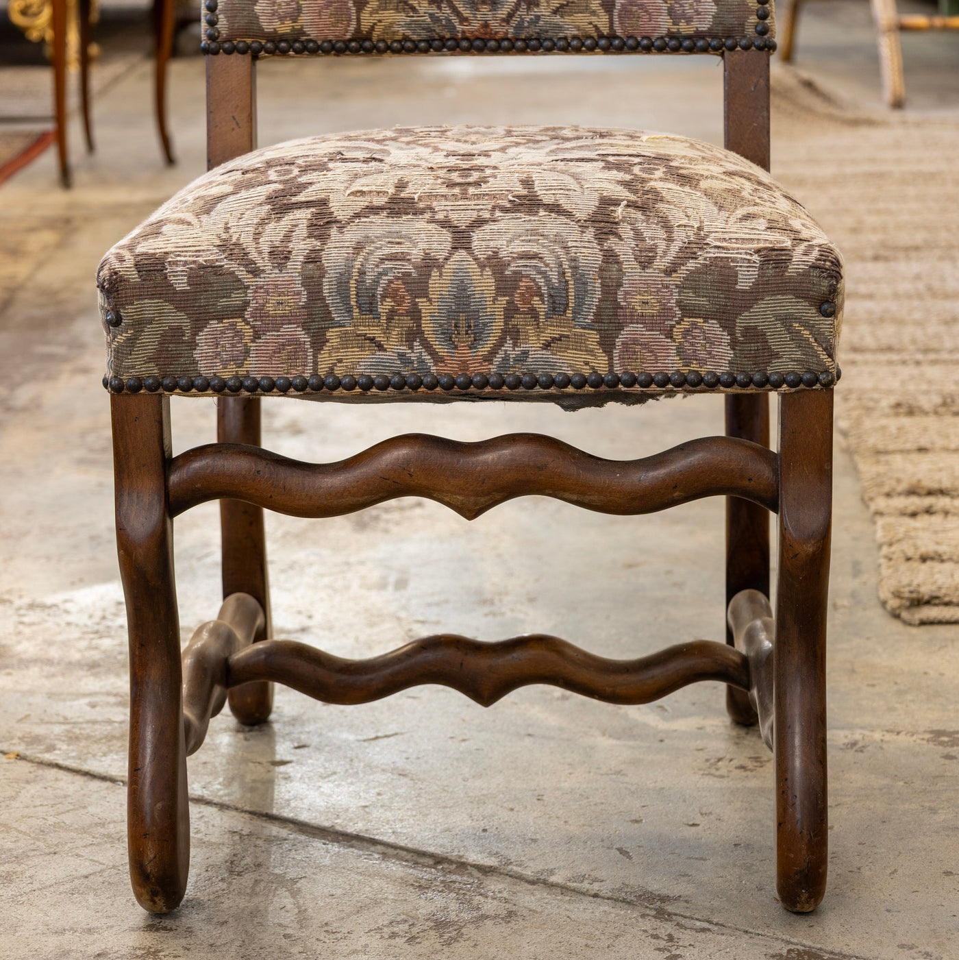 Louis XVI Dining Chair – Brown Frame with Original Tapestry Upholstery
