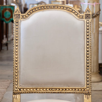 Louis XVI Gilded Dining Chair – Carved Frame with White Velvet Upholstery