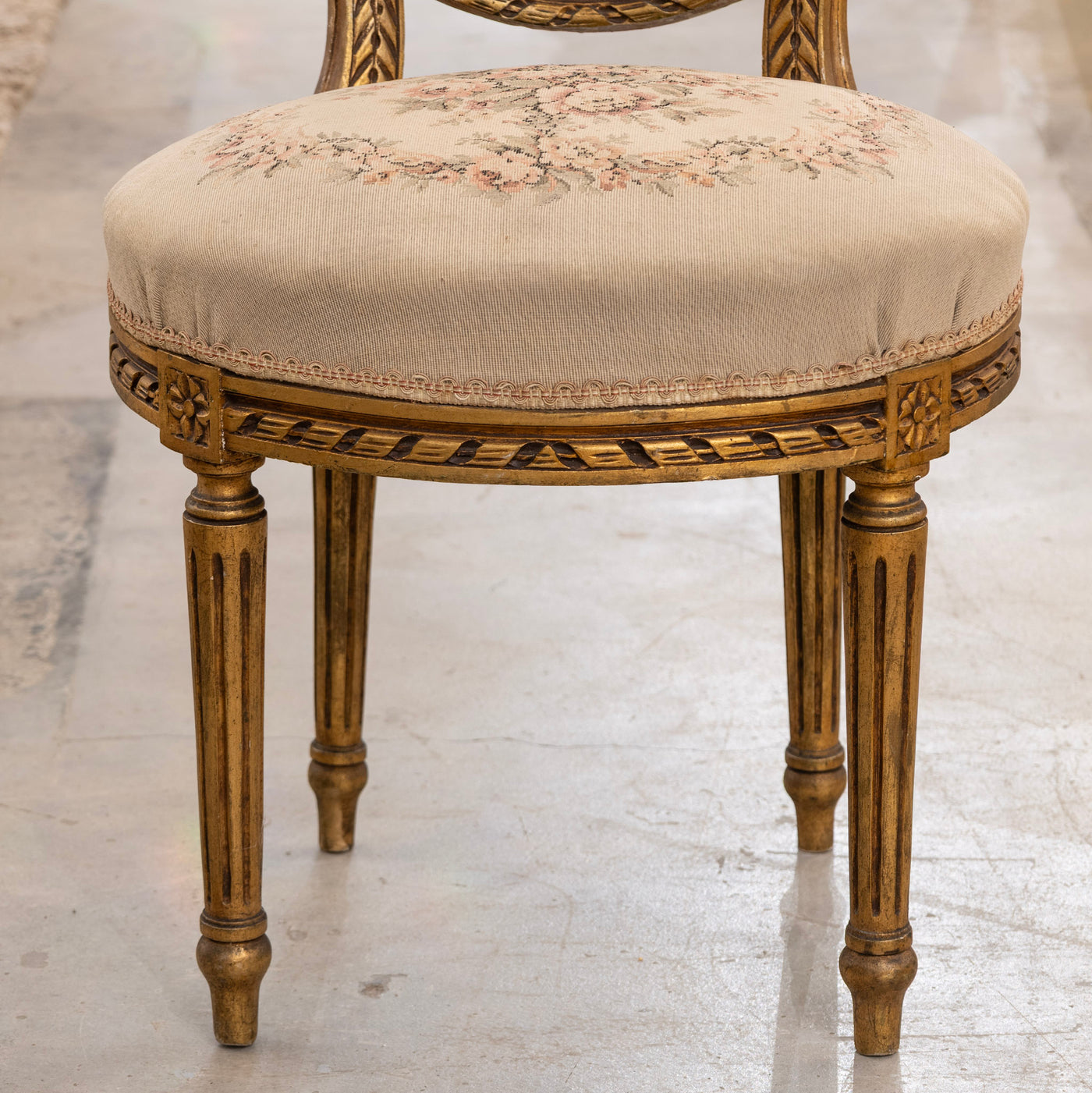 Pair of Louis XVI Round Accent Chairs – Gilded with Original Aubusson Upholstery