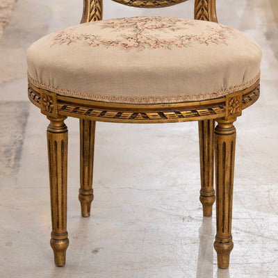 Pair of Louis XVI Round Accent Chairs – Gilded with Original Aubusson Upholstery