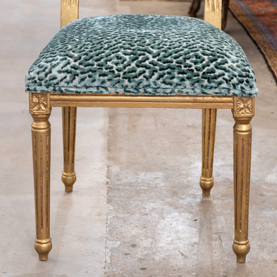 Louis XVI Gilded Dining Chair – Teal Leopard Patterned Velvet