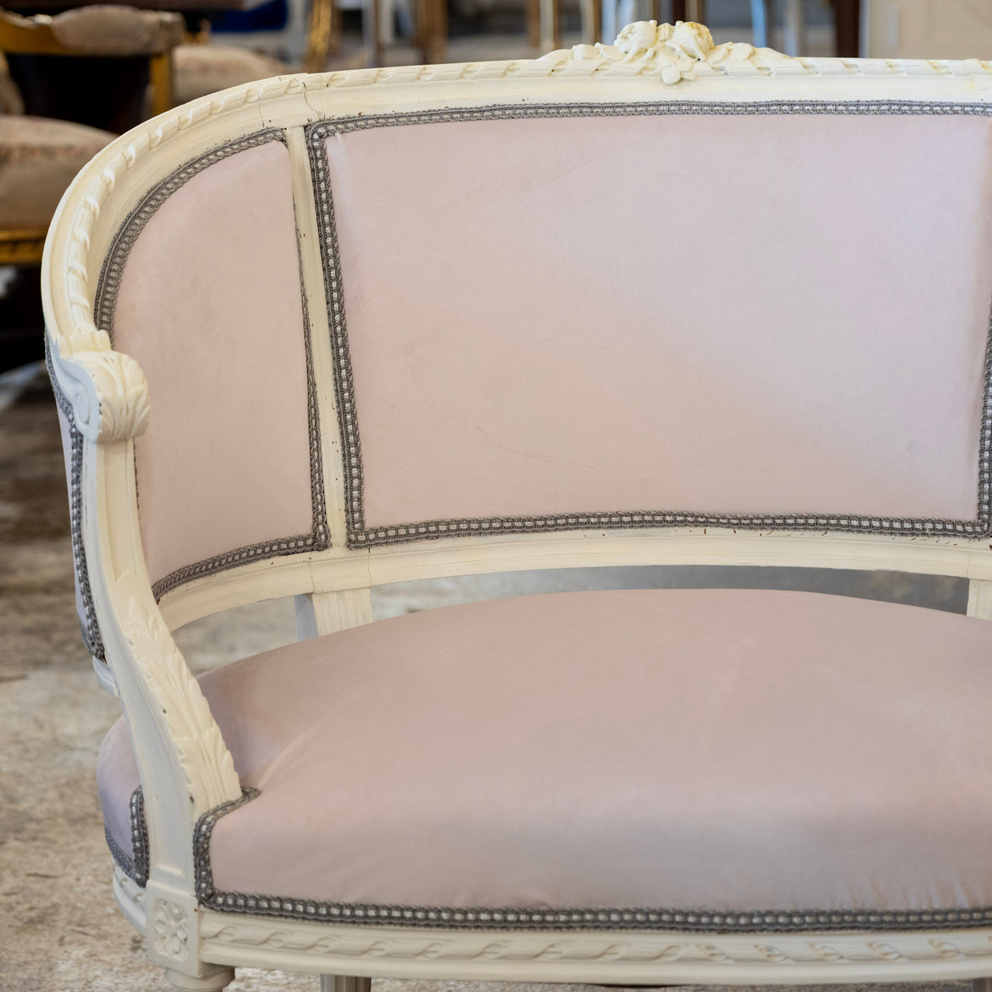 Louis XVI Petite Chair – White Frame & Baby Pink Velvet Upholstery