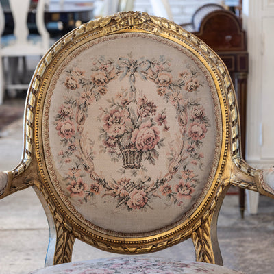 Louis XVI Gilded Armchair – Original Aubusson Floral Upholstery
