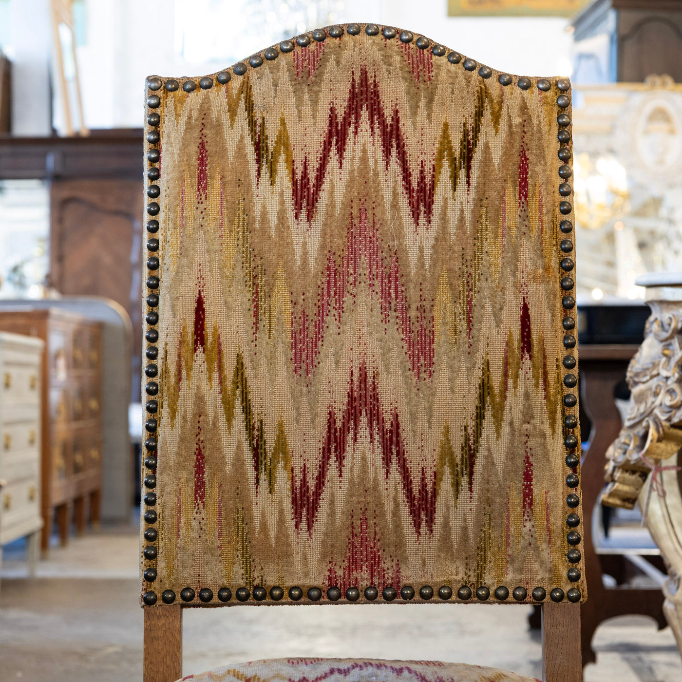 French Provincial Accent Chairs – Cream & Red Woven Upholstery