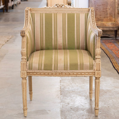 Pair of Louis XVI Painted Accent Chairs – Original Green Striped Upholstery
