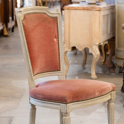 Louis XVI Dining Chair – Antique White Frame with Original Deep Rose Upholstery