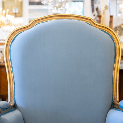 Louis XV Gilded Bergère Gilded Chair – Blue Velvet Upholstery - Bergère Chairs | Le Chateau (Atlanta, GA) • 8