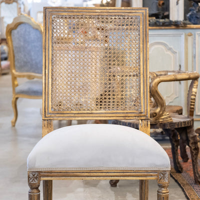 Louis XVI Gilded Square Cane Open Back Dining Chair