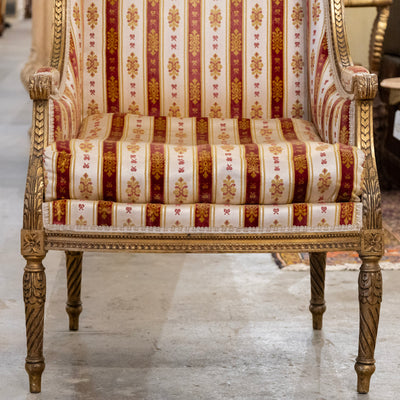 Pair of Louis XVI Gilded Armchairs – Striped Damask Upholstery