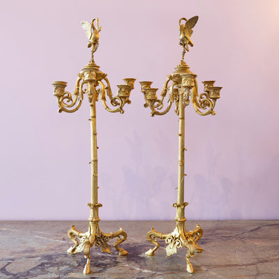 Pair of Gilt Bronze Candelabras – Swan Finials