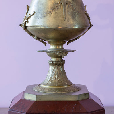 Pair of Carved Gilded Lamps – Red Marble Base