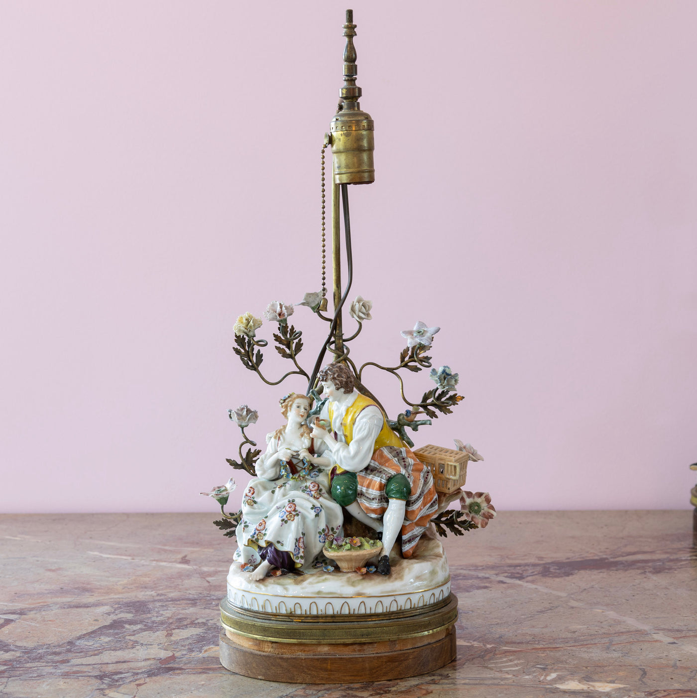 Pair of Porcelain Rococo Style Couple Lamps