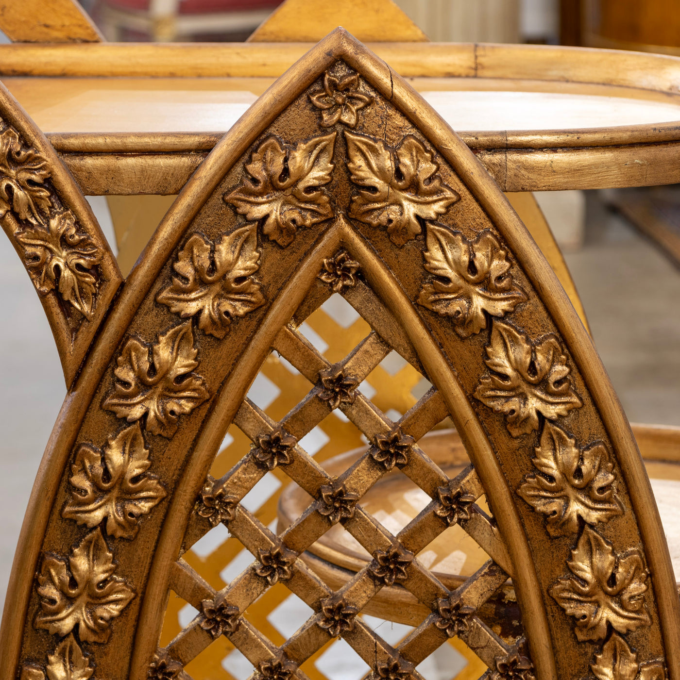 Gilded Italian Bar Cart – Carved Leaf Motifs & Lattice Paneling
