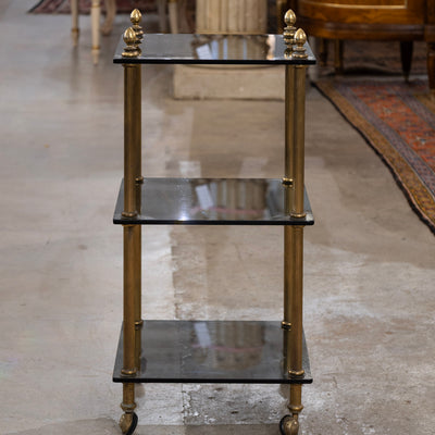 3-Tier Glass Shelf –  Brass Fluted Rolling Display