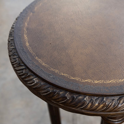Neoclassical Pedestal Stand – Dark Brown Columns & Leather Top