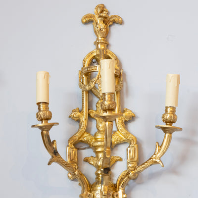 Pair of Rococo Gilded Wall Sconces - Cage Frame in Bright Gold
