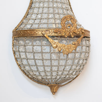 Pair of French Empire Crystal Basket Sconces – Gilded Bronze Trim