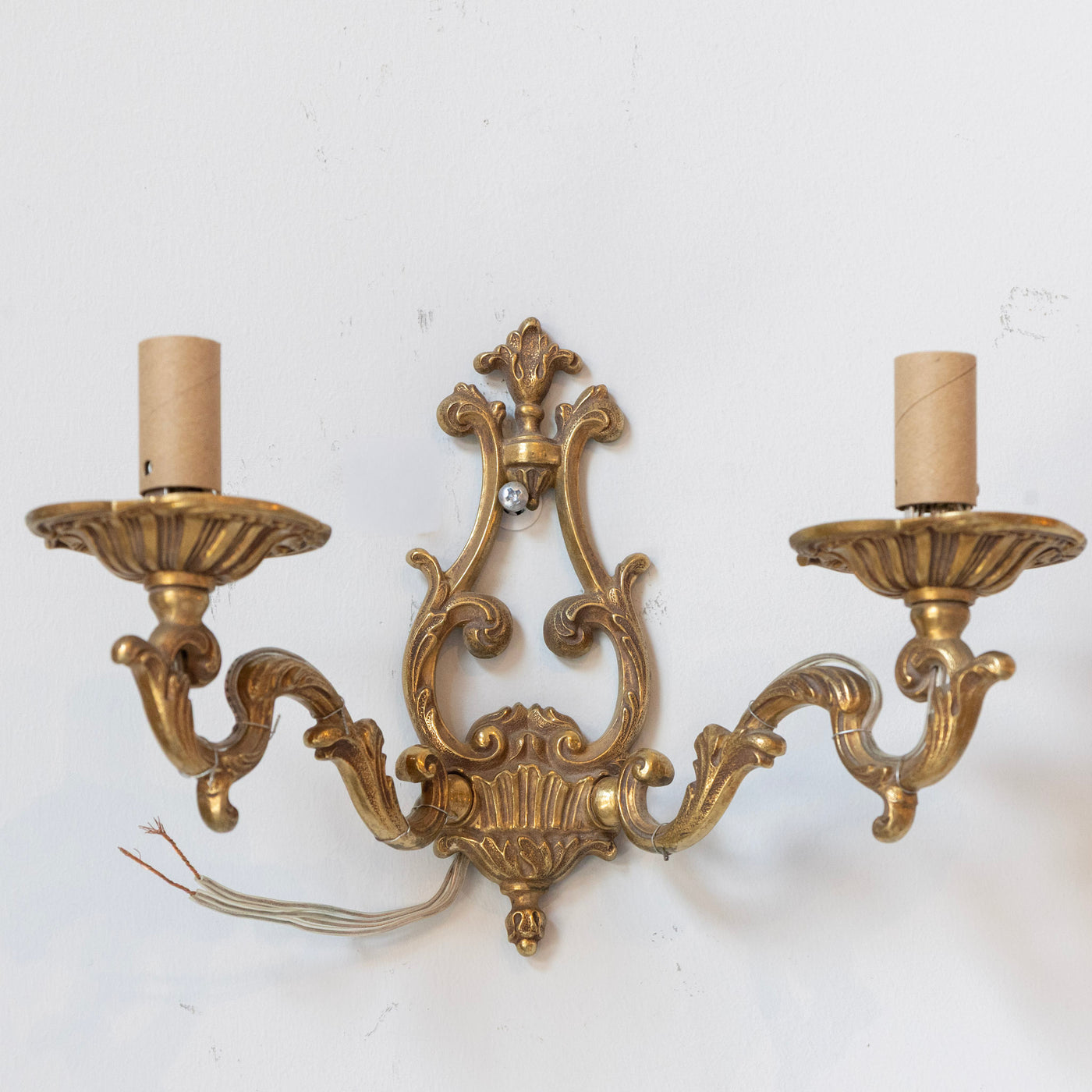 Pair of Petite Rococo Brass Sconces –  Scroll Arms